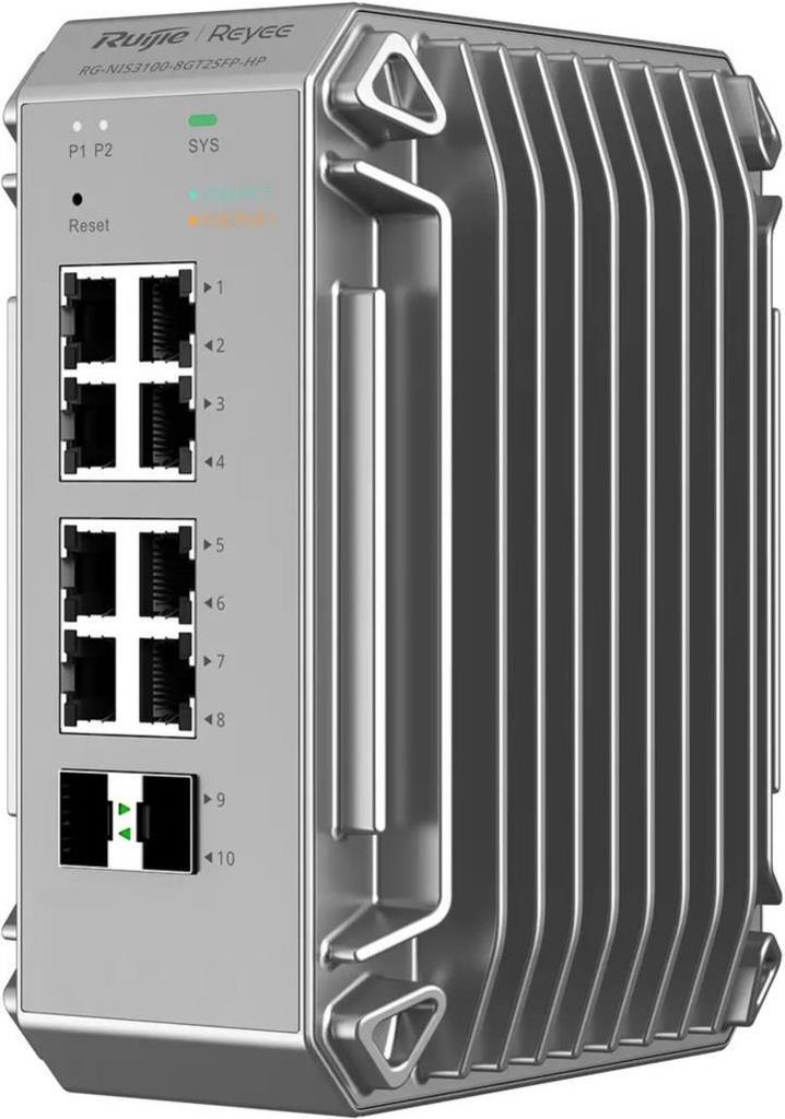Reyee 10-Port echter Industrie-Switch, 8x Gbit, 2x SFP, bis 80°C Switche (RG-NIS3100-8GT2SFP-HP)