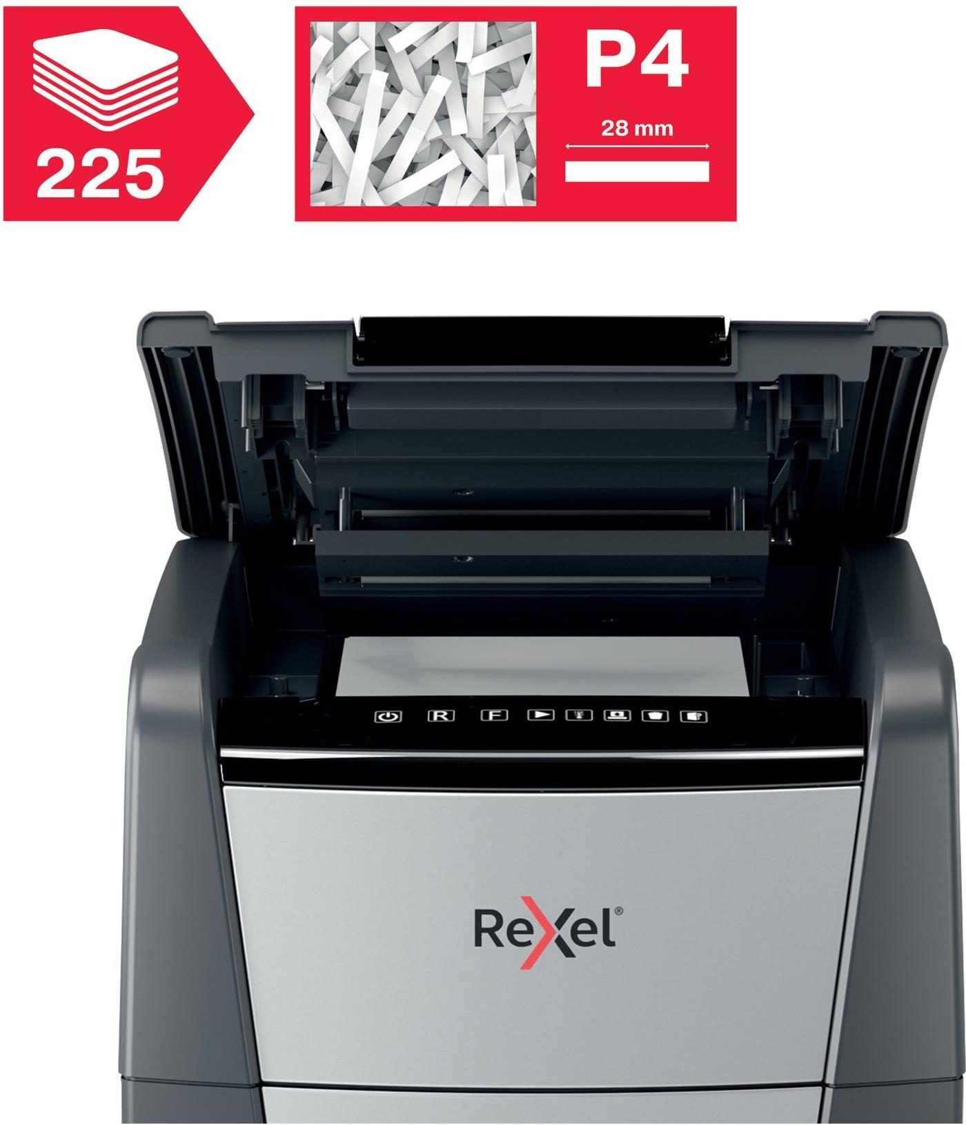 Rexel Optimum AutoFeed+ 225X Aktenvernichter Kreuzschnitt P-4 60 l Schwarz, Grau