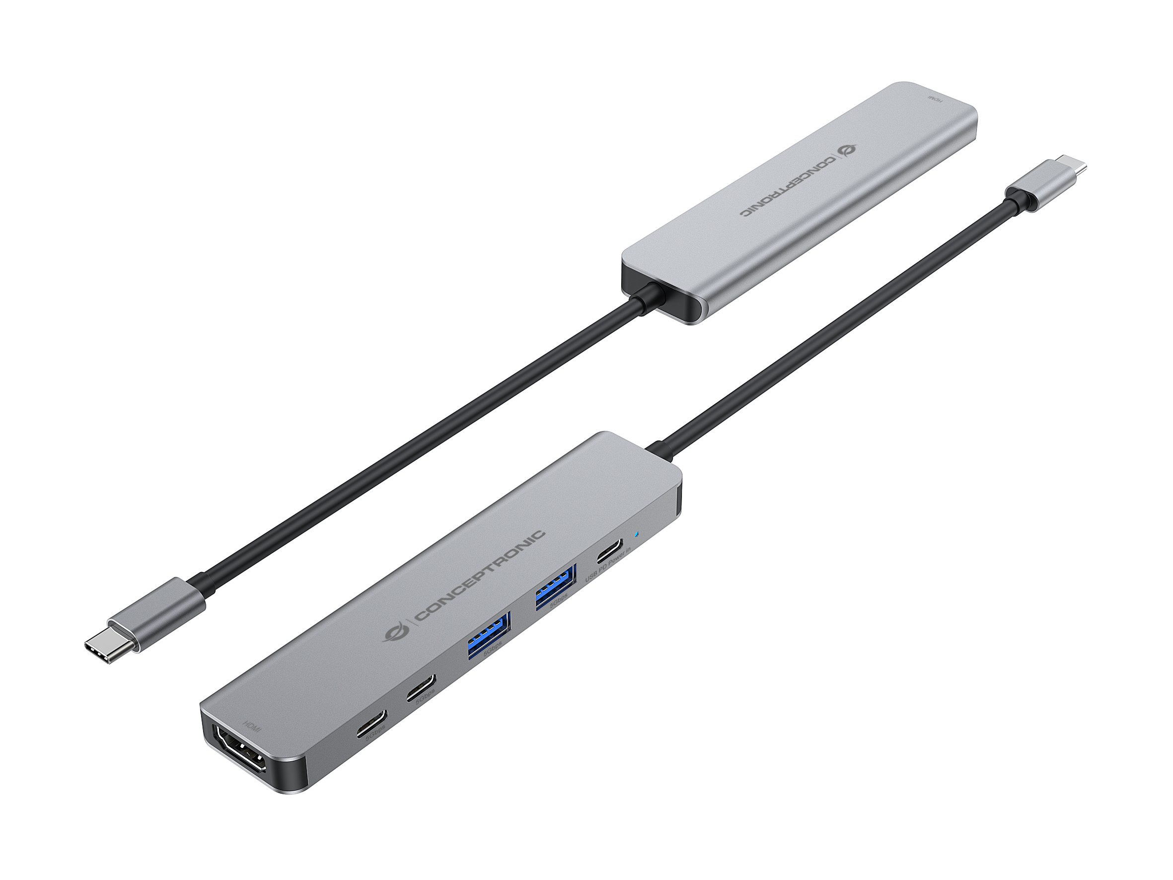 Conceptronic DONN33G 6-in-1 Dockingstation HDMI 2x USB-A 2x USB-C Silber