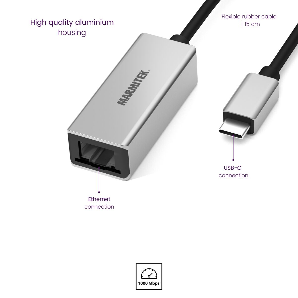 Marmitek Connect Netzwerkadapter USB-C 3.1 auf Gigabit Ethernet Schwarz, Silber