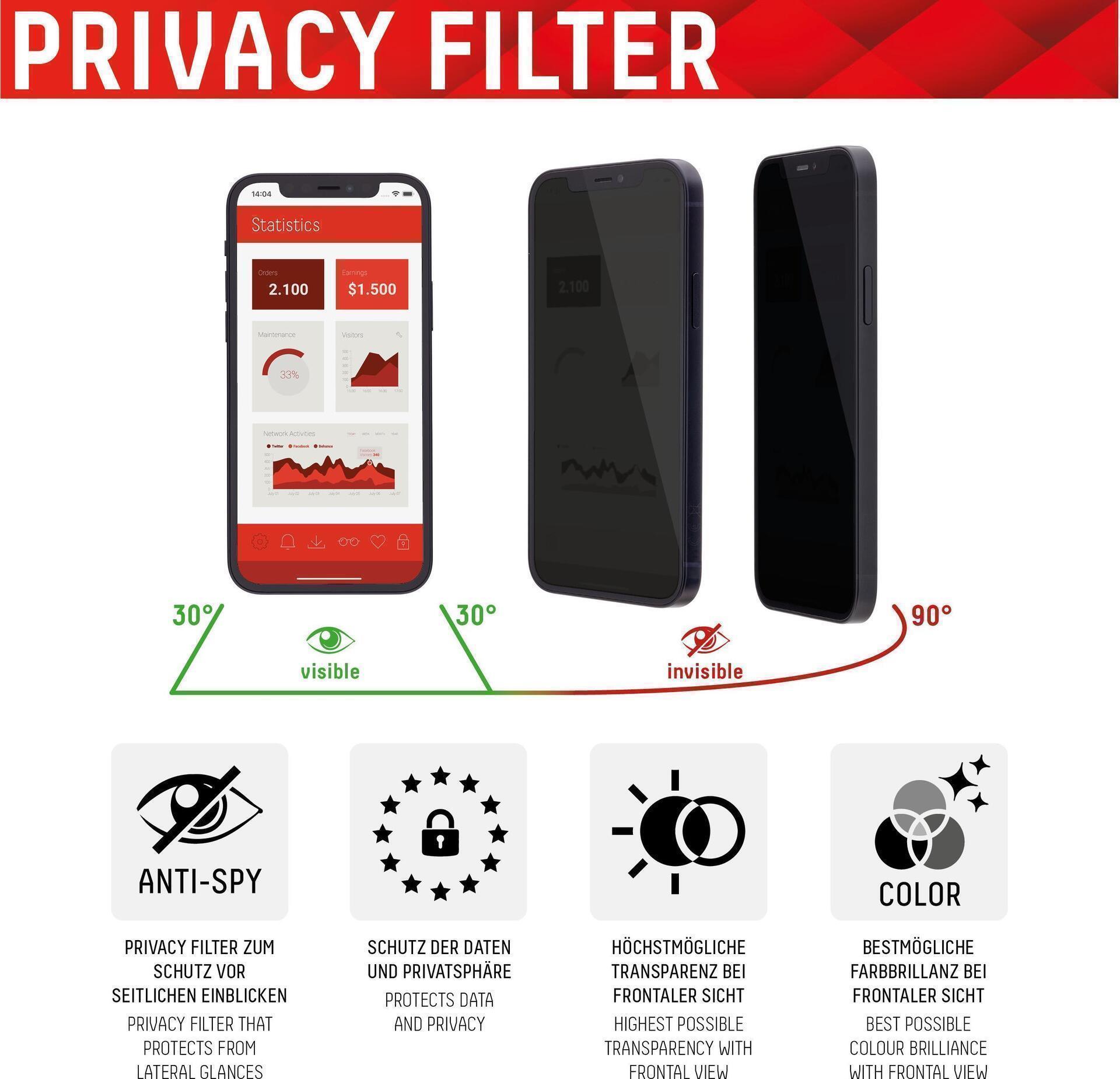 Displex Privacy Panzerglas (10H) für Apple iPhone 12 Pro Max (01398)