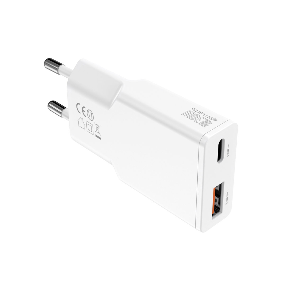 4smarts PDPlug Slim Duos 30W GaN Netzteil 1x USB-C 1x USB-A Weiß