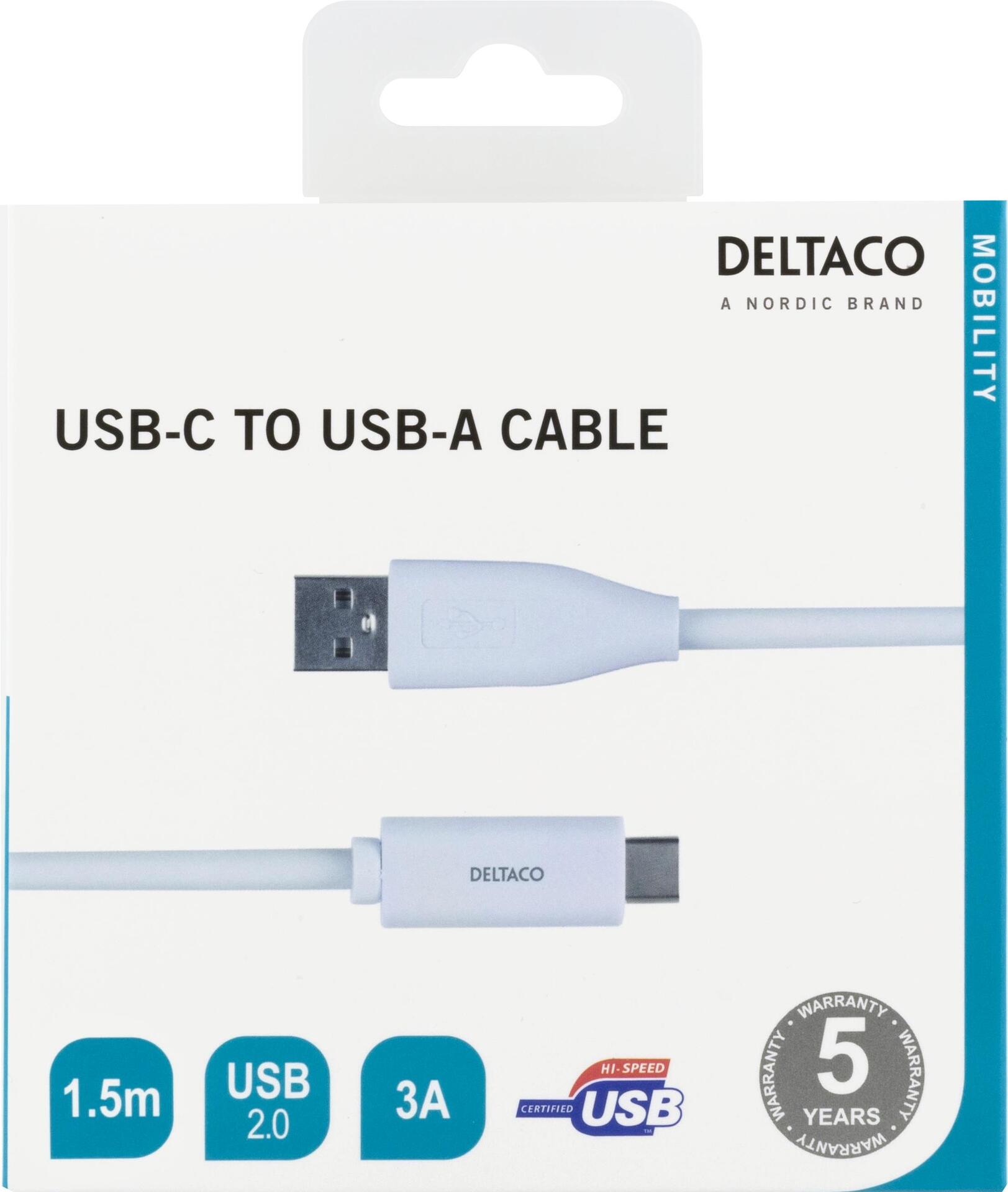 Deltaco USBC-1010M USB Kabel USB 2.0 1,5 m USB A Weiß (USBC-1010M)