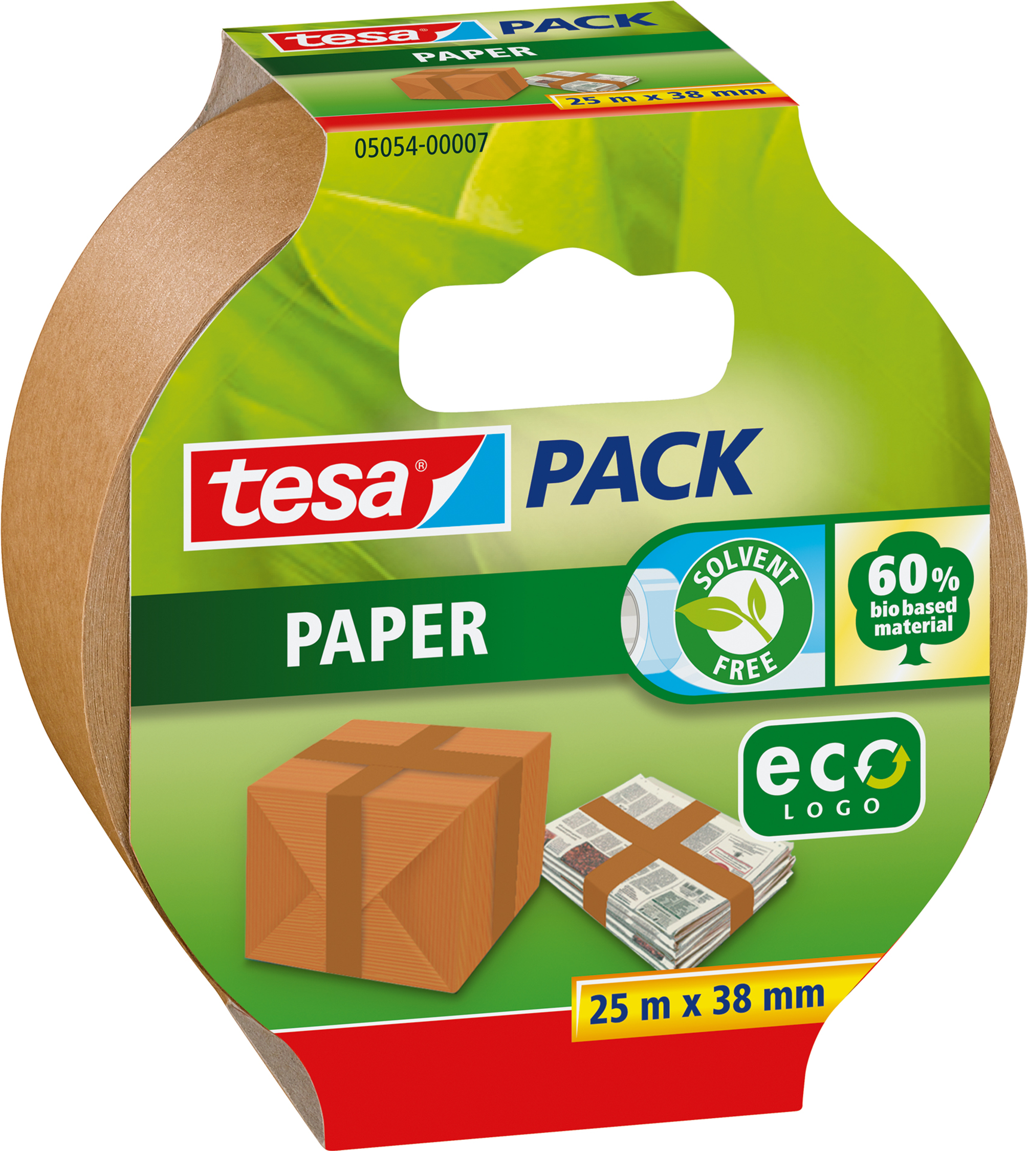 tesapack PAPER ecoLogo Verpackungsklebeband, 38 mm x 25 m braun, ungebleichter, glatter Papierträger, hohe Klebekraft (05054-7-1)