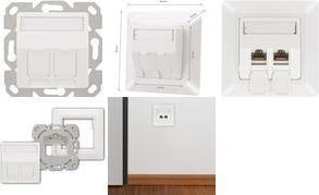 LogiLink Anschlussdose für Keystone-Module, 2-fach, reinweiß designkompatibel, 27 Grad Schrägauslass, geringe Einbautiefe - 1 Stück (NK4081)