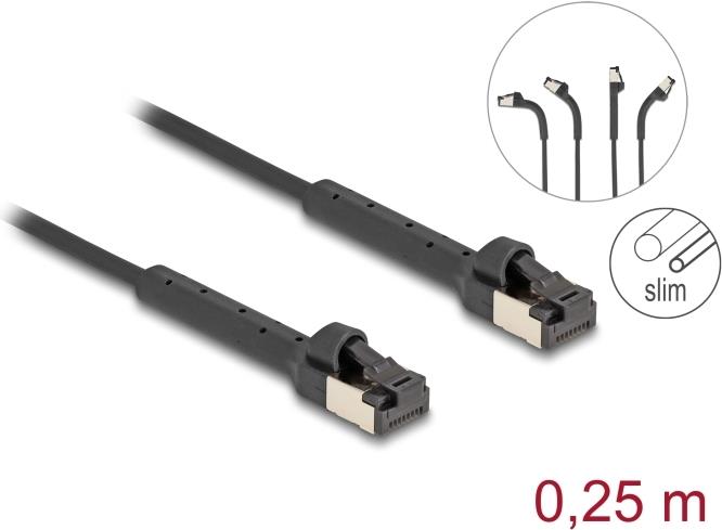 Delock RJ45 Slim Netzwerkkabel Cat.6A U/FTP winkelbar schwarz 0.25 m (80932)