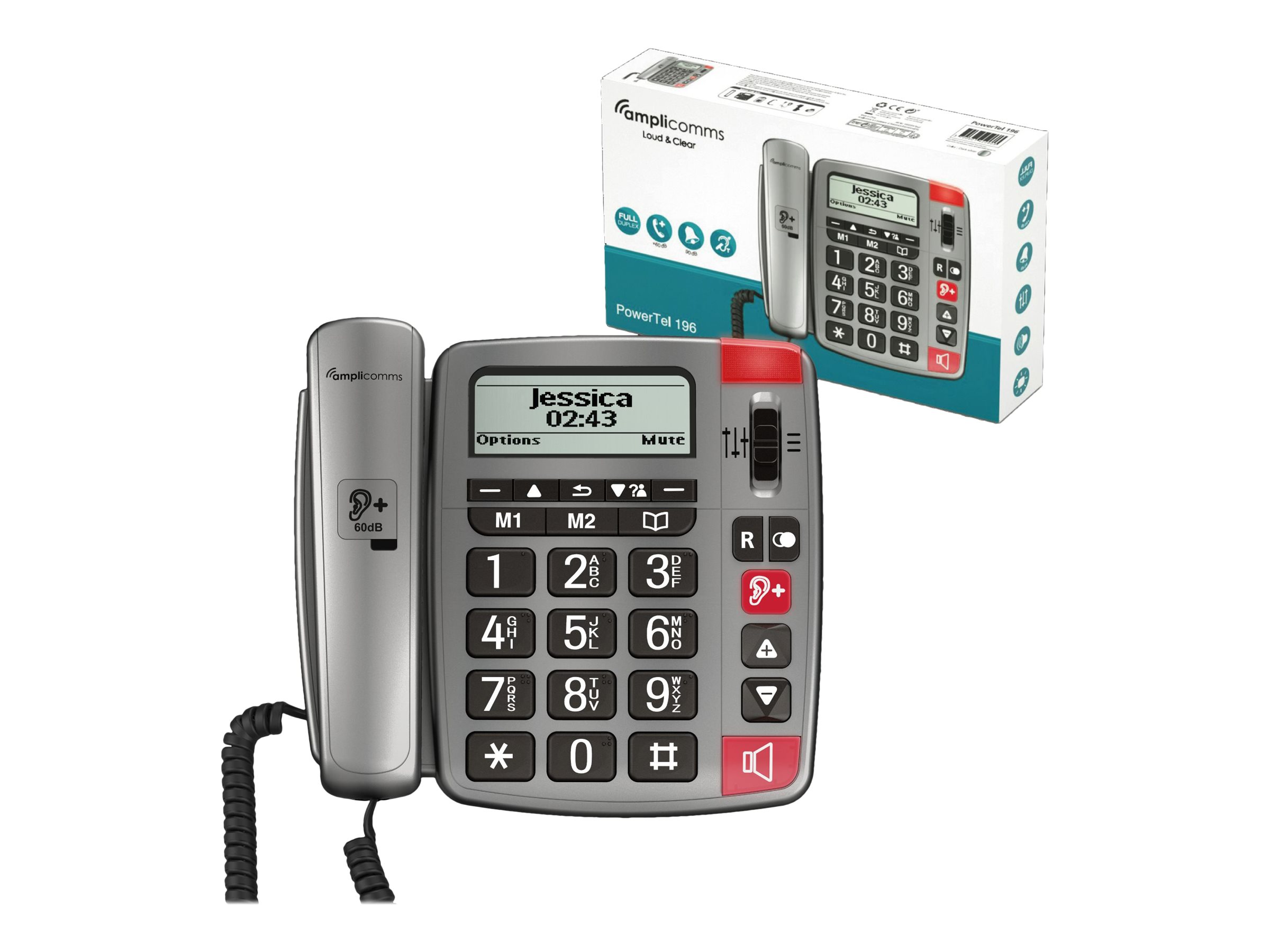 amplicomms PowerTel 196 Schnurgebundenes Telefon Silber