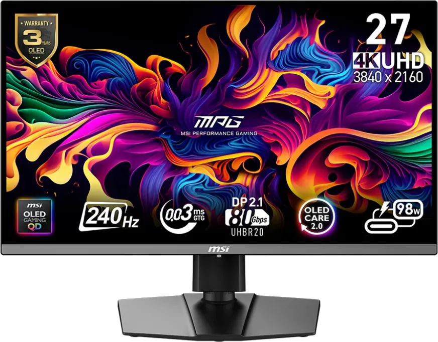 MSI MPG 272URXDE QD-OLED 27" (68,58cm) schwarz 3840x2160 1x DisplayPort 2.1 / 2x HDMI 2.1 (9S6-3CD79A-016)