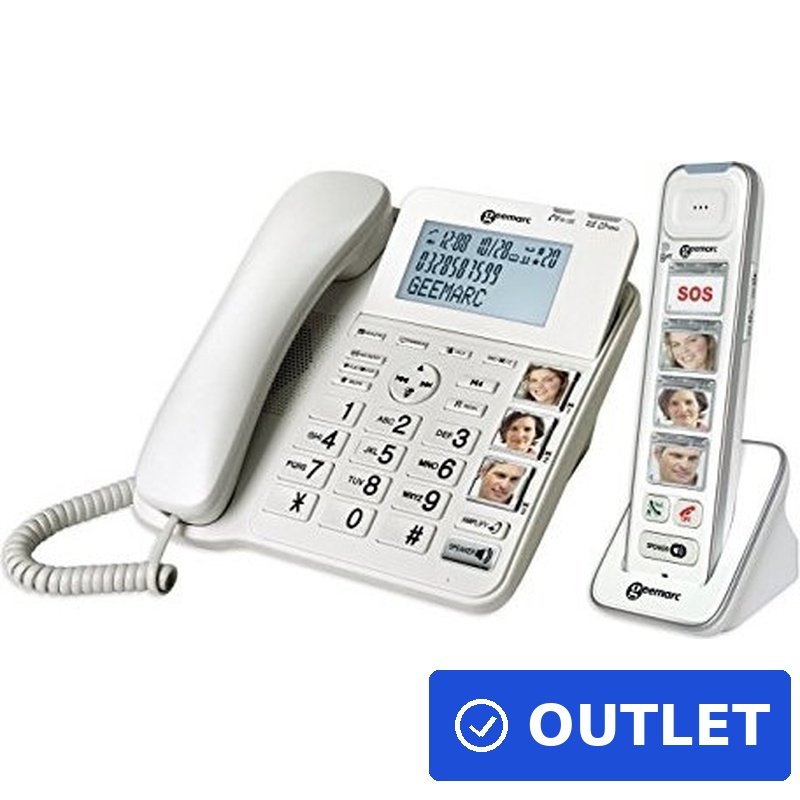 Geemarc AMPLIDECT 295 PHOTO Schnurloses Seniorentelefon Anrufbeantworter, Foto-Tasten Beleuchtetes Display Weiß (AMPLIDECT 295 PHOTO) (geöffnet)