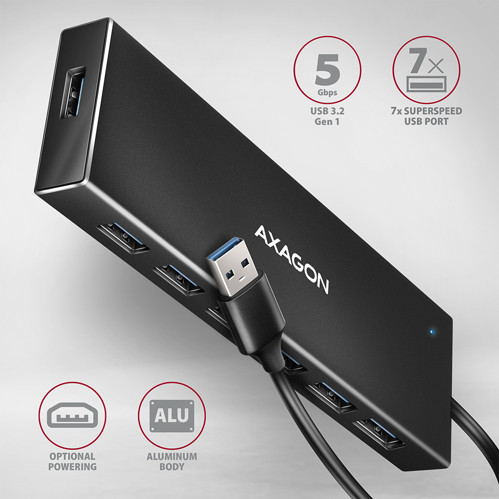 AXAGON HUE-F7A USB-Hub 7x USB 3.2 Gen 1 Schwarz