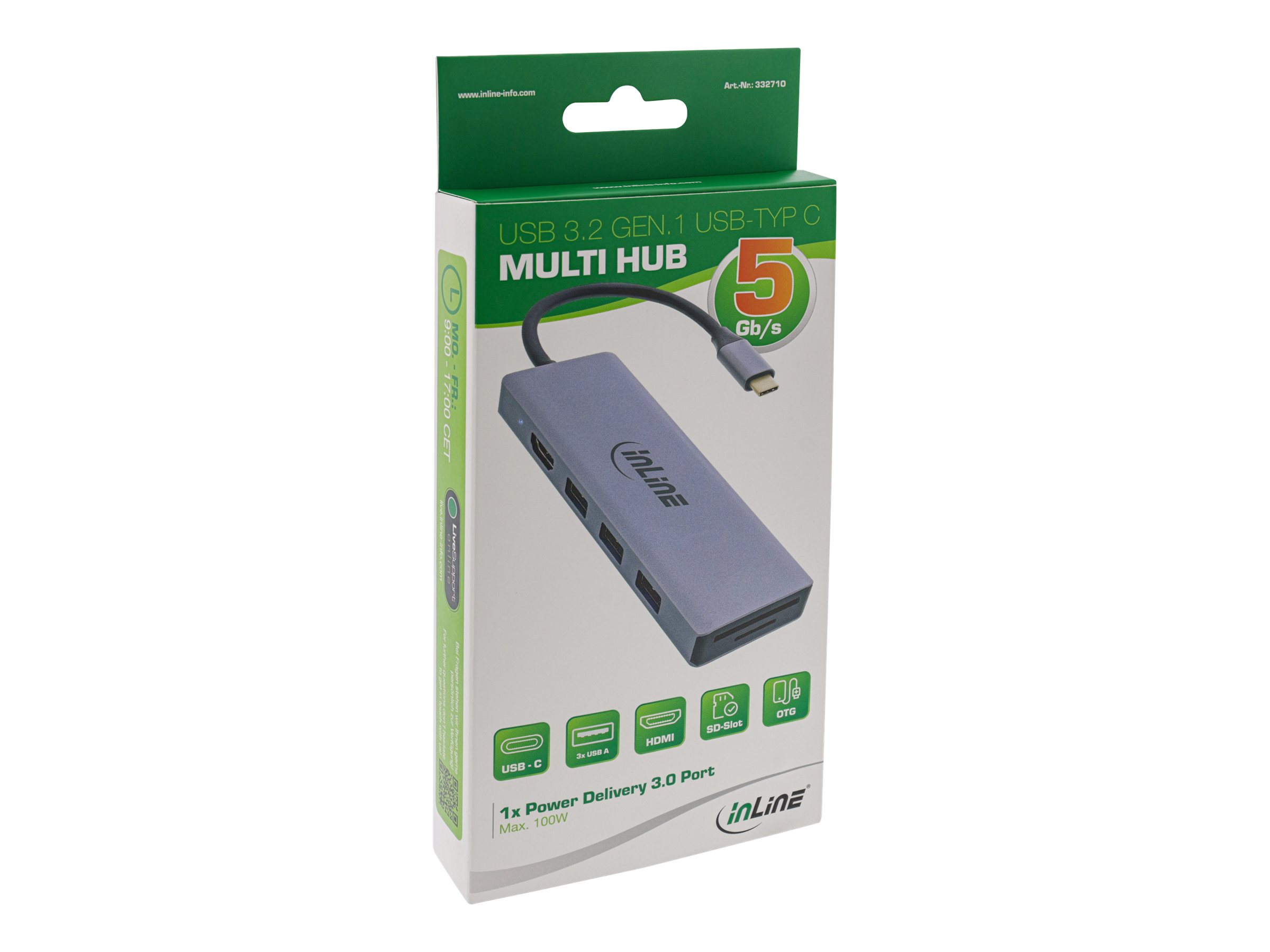 InLine USB 3.2 Gen 1 Multi Hub HDMI 3x USB-A PD 100W Grau, Aluminium