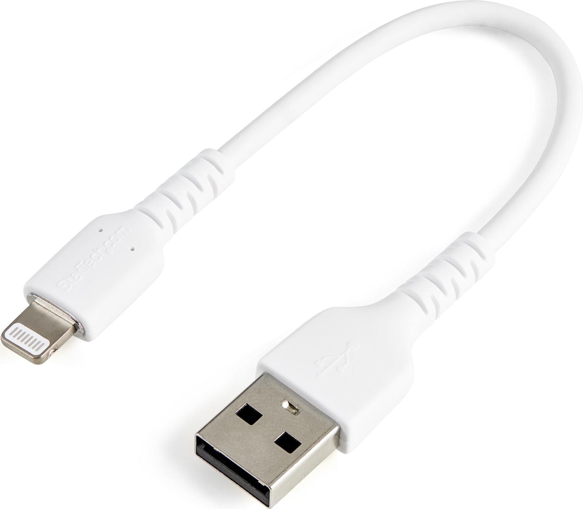 StarTech.com 15cm Durable USB A to Lightning Cable - White USB Type A to Lightning Connector Charge & Sync Power Cord - Rugged w/Aramid Fiber - Apple MFI Certified - iPad Air iPhone 12 (RUSBLTMM15CMW) - Lightning-Kabel - USB (M) bis Lightning (M) - 15 cm - weiß - für Apple iPad/i