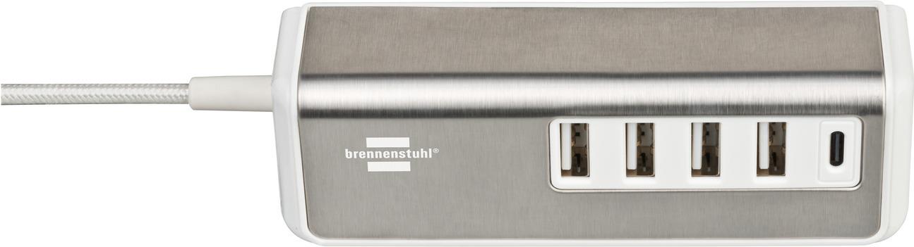 Brennenstuhl 1508230 Ladegerät USB-A USB-C 4,2 A 1,5 m Edelstahl Weiß