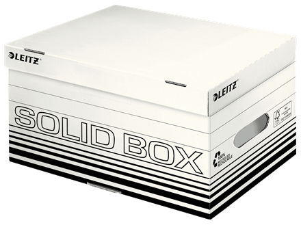 LEITZ Archiv-Klappdeckelbox Solid S, weiß/schwarz 100% geriffelter Recyclingkarton, doppelter Boden & Wände, - 10 Stück (6117-00-01)