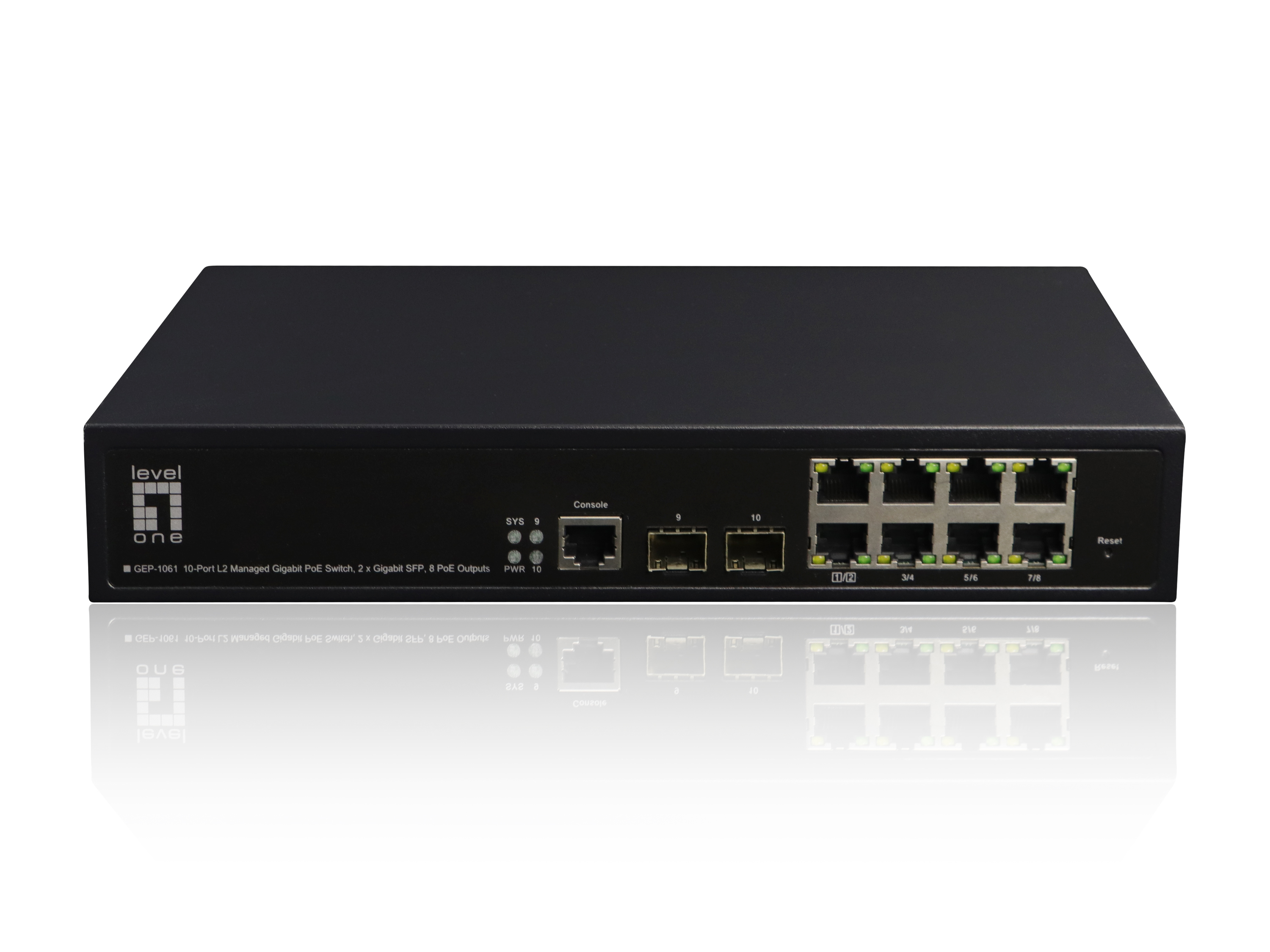 LevelOne GEP-1061 Managed L2 Switch 8 x 10/100/1000 (PoE+) 2 x SFP Schwarz