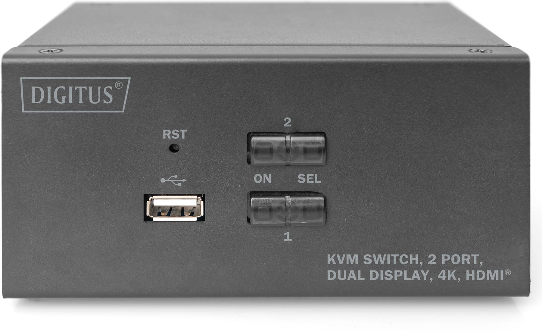 DIGITUS DS-12860 KVM-Switch 2-Port Dual-Display 4K HDMI Schwarz