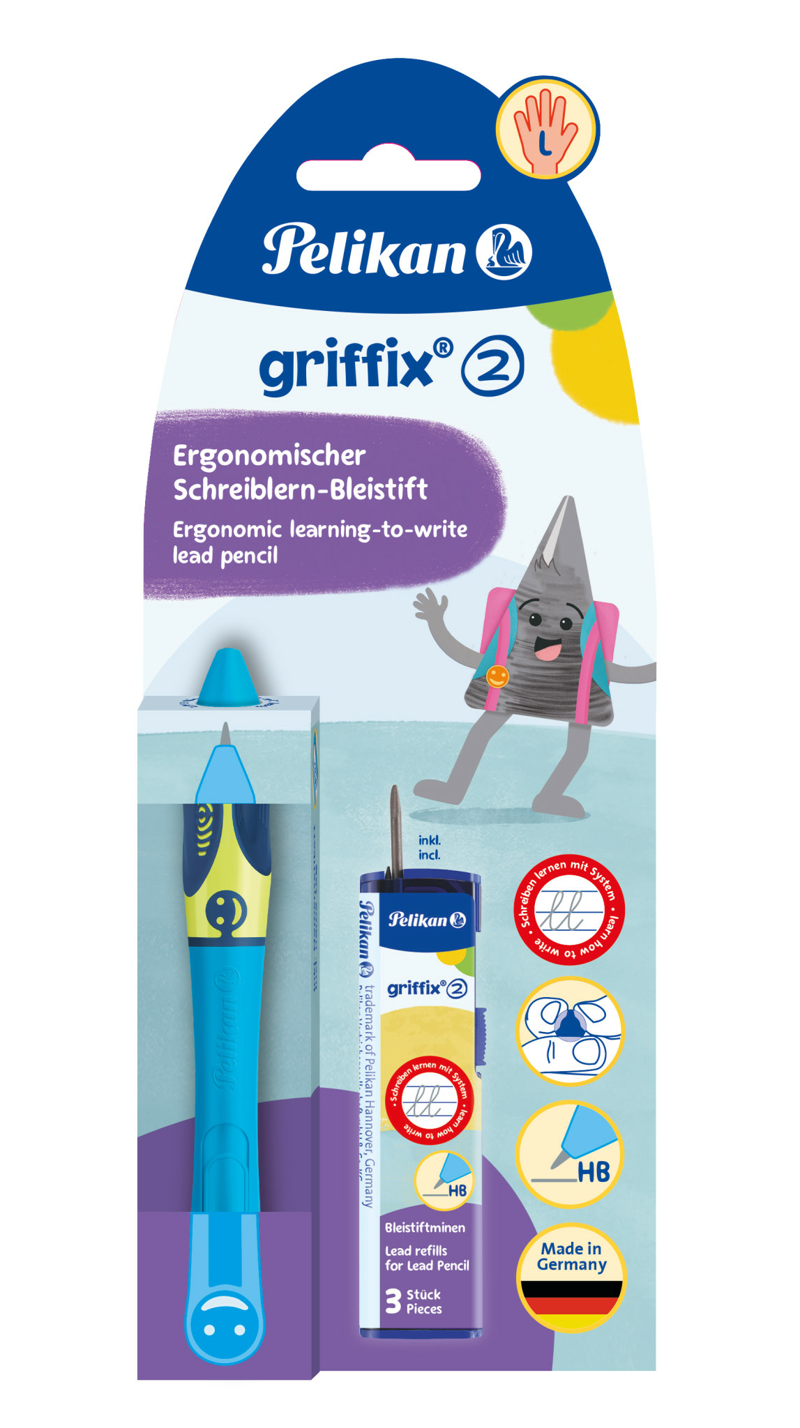 Pelikan Griffix Bleistift für Linkshänder HB Neon Fresh Blue
