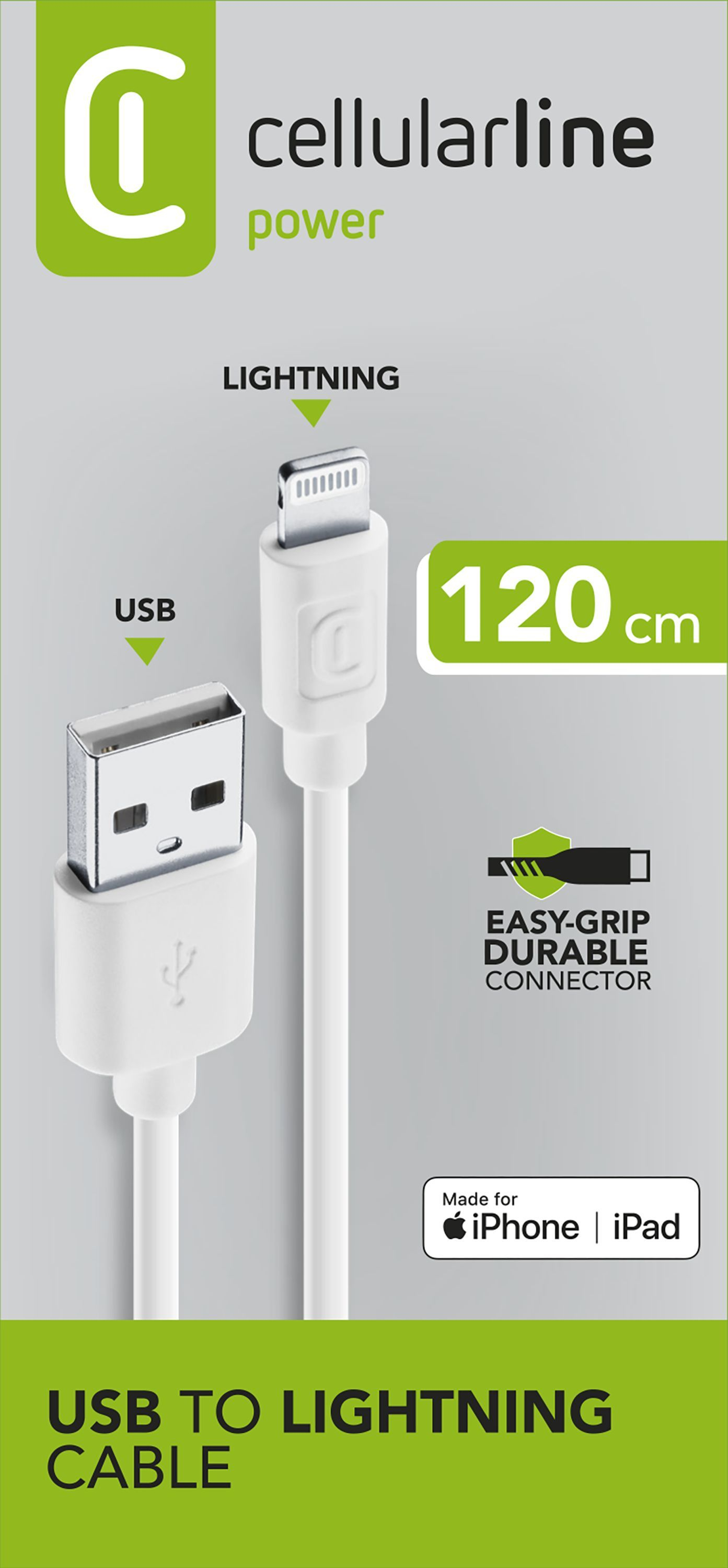 Cellularline Daten- und Ladekabel Lightning auf USB-A 1 m Weiß