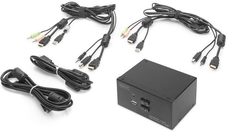 DIGITUS DS-12860 KVM-Switch 2-Port Dual-Display 4K HDMI Schwarz