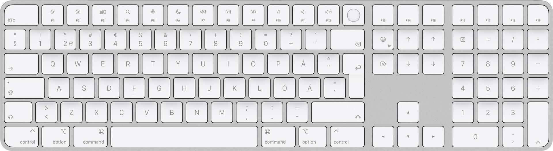 Apple Magic Keyboard with Touch ID and Numeric Keypad - Tastatur - Bluetooth, USB-C - Schwedisch - für iMac (Anfang 2021), Mac mini (Ende 2020), MacBook Air (Ende 2020), MacBook Pro (MK2C3S/A)
