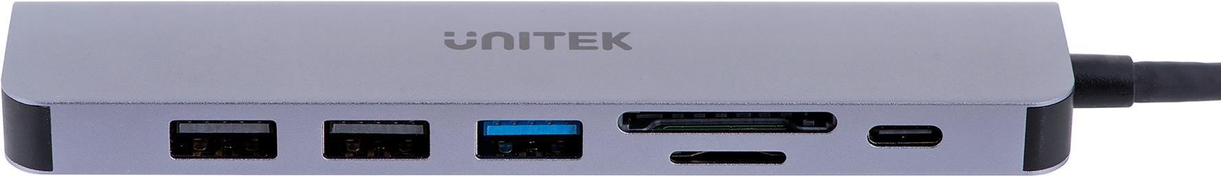 UNITEK HUB USB-C H1118A; USB-A x3, USB-C, HDMI, SD, microSD (H1118A)