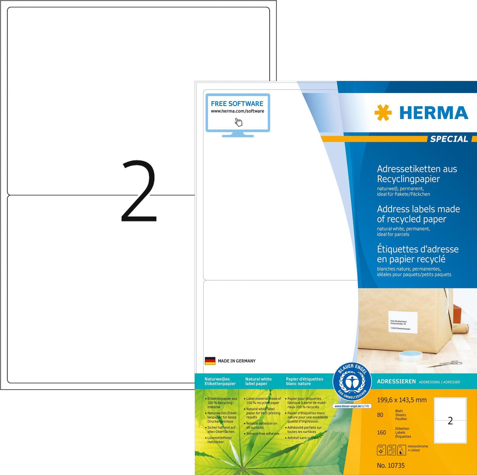 HERMA Etiketten A4 199,6x143,5 mm Rec.Blauer Engel  160 St