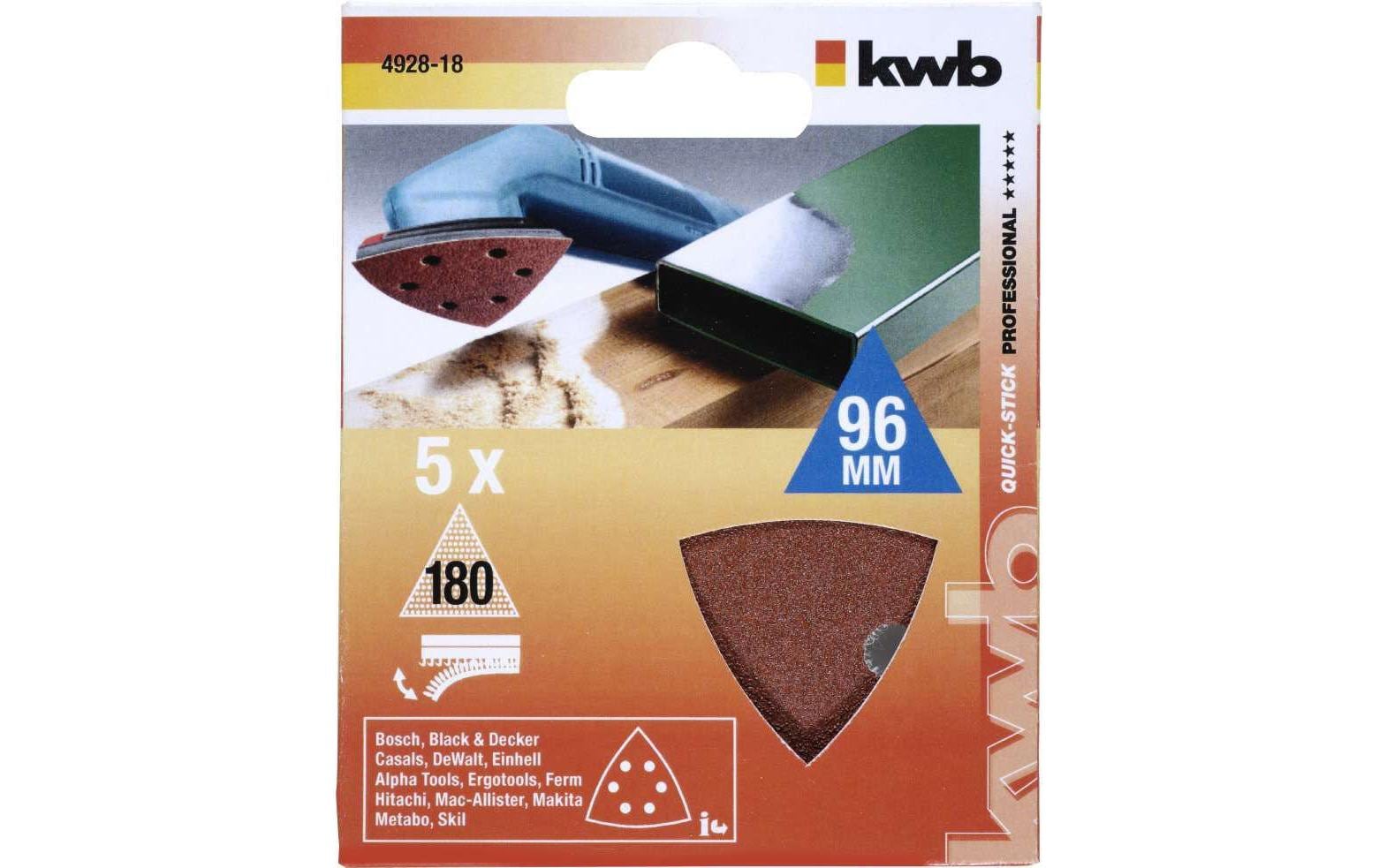 kwb QUICK-STICK Deltaschleifpapier Körnung 180 Ø 93 mm 5 St. Rot