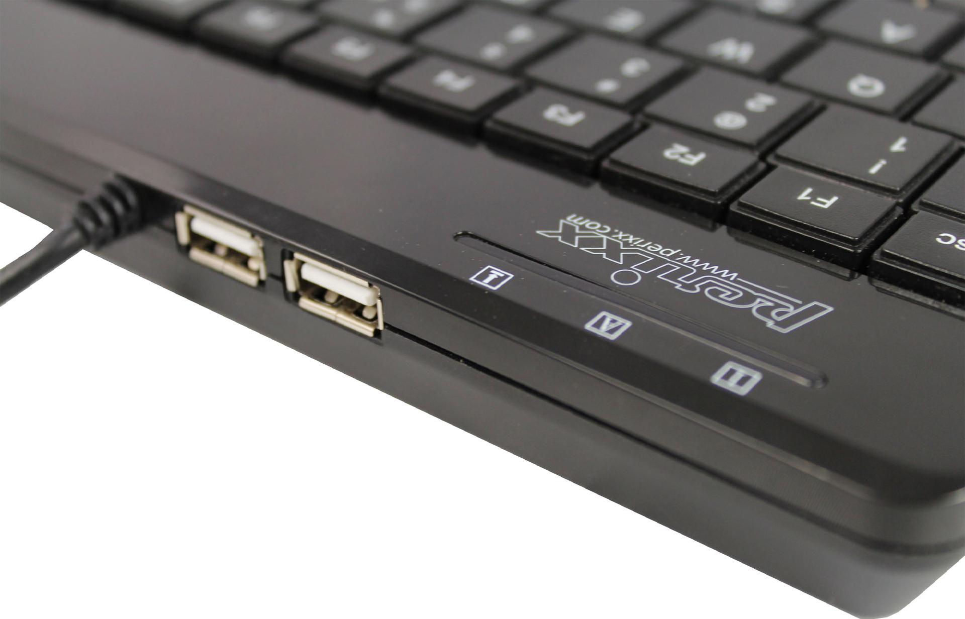 Perixx PERIBOARD-505H Plus USB-Tastatur mit optischem Trackball Deutsch Piano Black