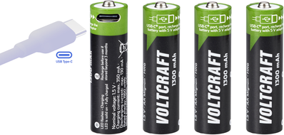 Voltcraft VC-AA1300USB USB-C Akku Li-Ion AA 1300 mAh 1.5 V 4 Stück