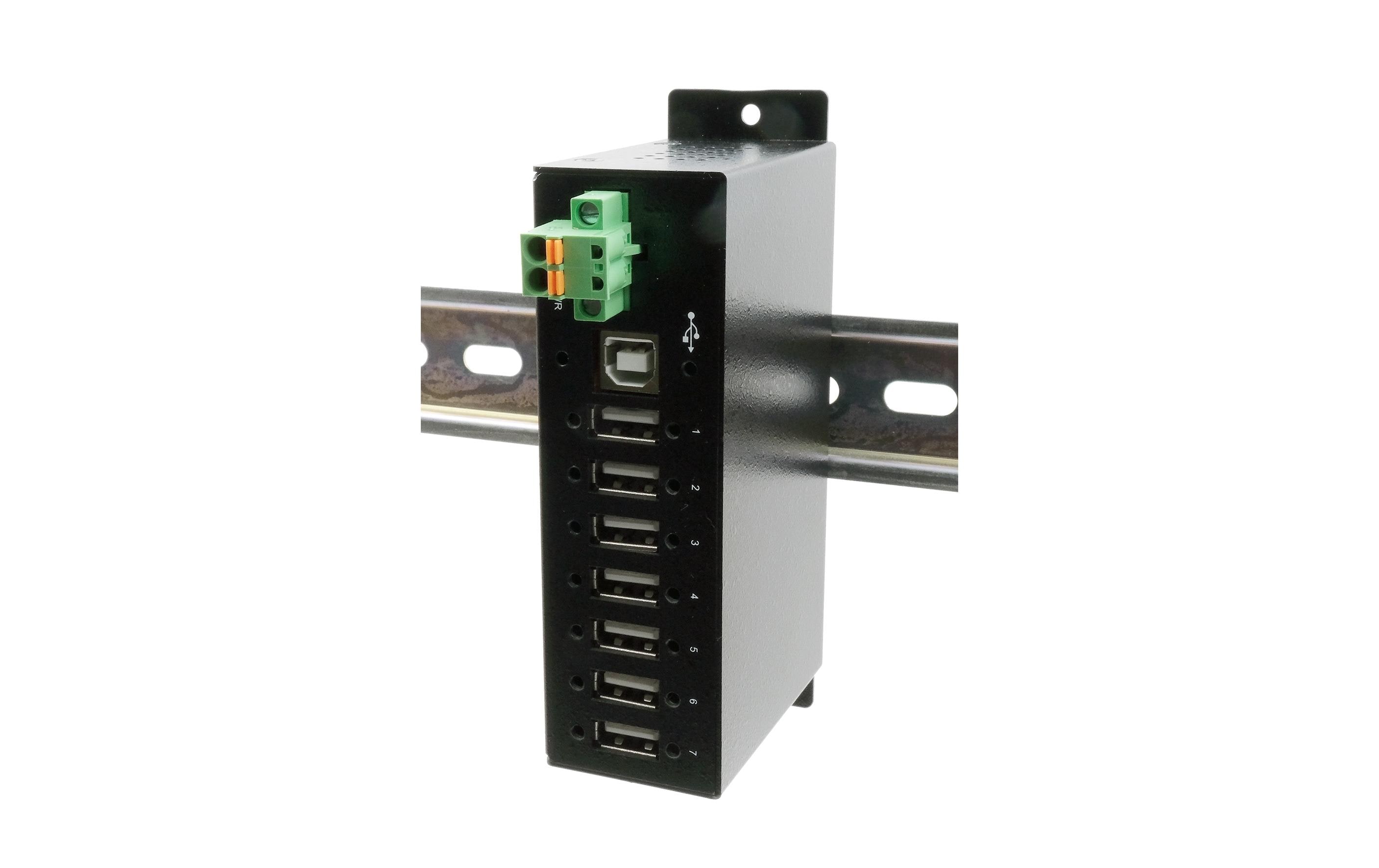 Exsys EX-1179HMVS 7-Port USB 2.0 Hub Metallgehäuse DIN-Rail 480 Mbit/s Schwarz