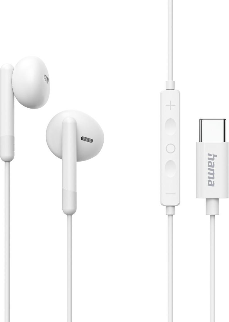 Hama Kopfhörer Classy, Earbuds, Mikrofon, Kabelknickschutz, USB-C, Weiß (00221786)