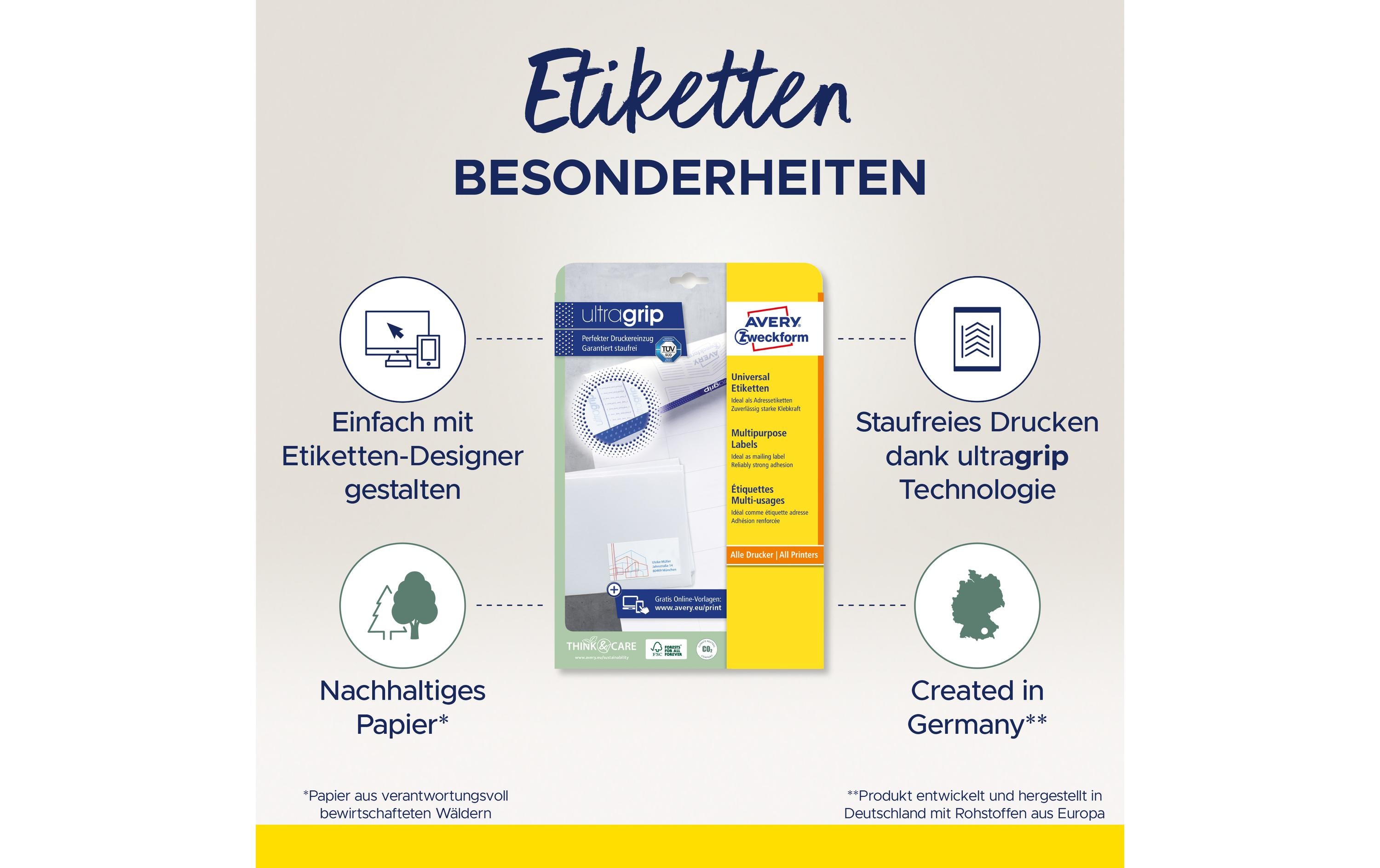Avery Zweckform Universal-Etiketten 6136 A4 105 x 42,3 mm 30 Blatt Weiß