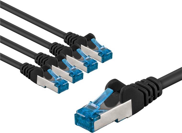 Goobay CAT 6A Patchkabel S/FTP PiMF 1 m schwarz 5er-Set - Kupferleiter CU (67537)