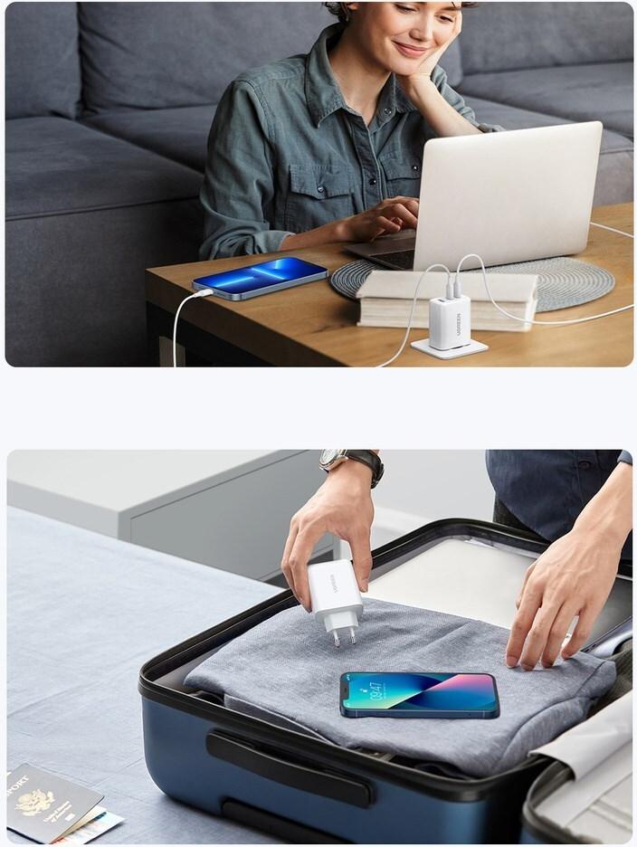 Ugreen CD275 Netzladegerät mit Kabel 2× USB Typ C / USB 65W Weiß (120949)