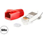S/CONN maximum connectivity Netzwerk Modular Stecker RJ45 SET für Verlegekabel bis AWG 23, Stecker mit Zugentlastung, Einführhilfe und Tülle, rot VE 50 (72067-50R)