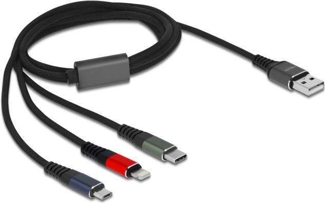 DELOCK USB Ladekabel 3 in 1 für Lightning/Micro USB/USB Type-C 1m 3-farbig