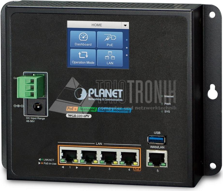 PLANET IP30 Industrial Wall-mount Kabelrouter Gigabit Ethernet Blau - Grau (WGR-500-4PV)