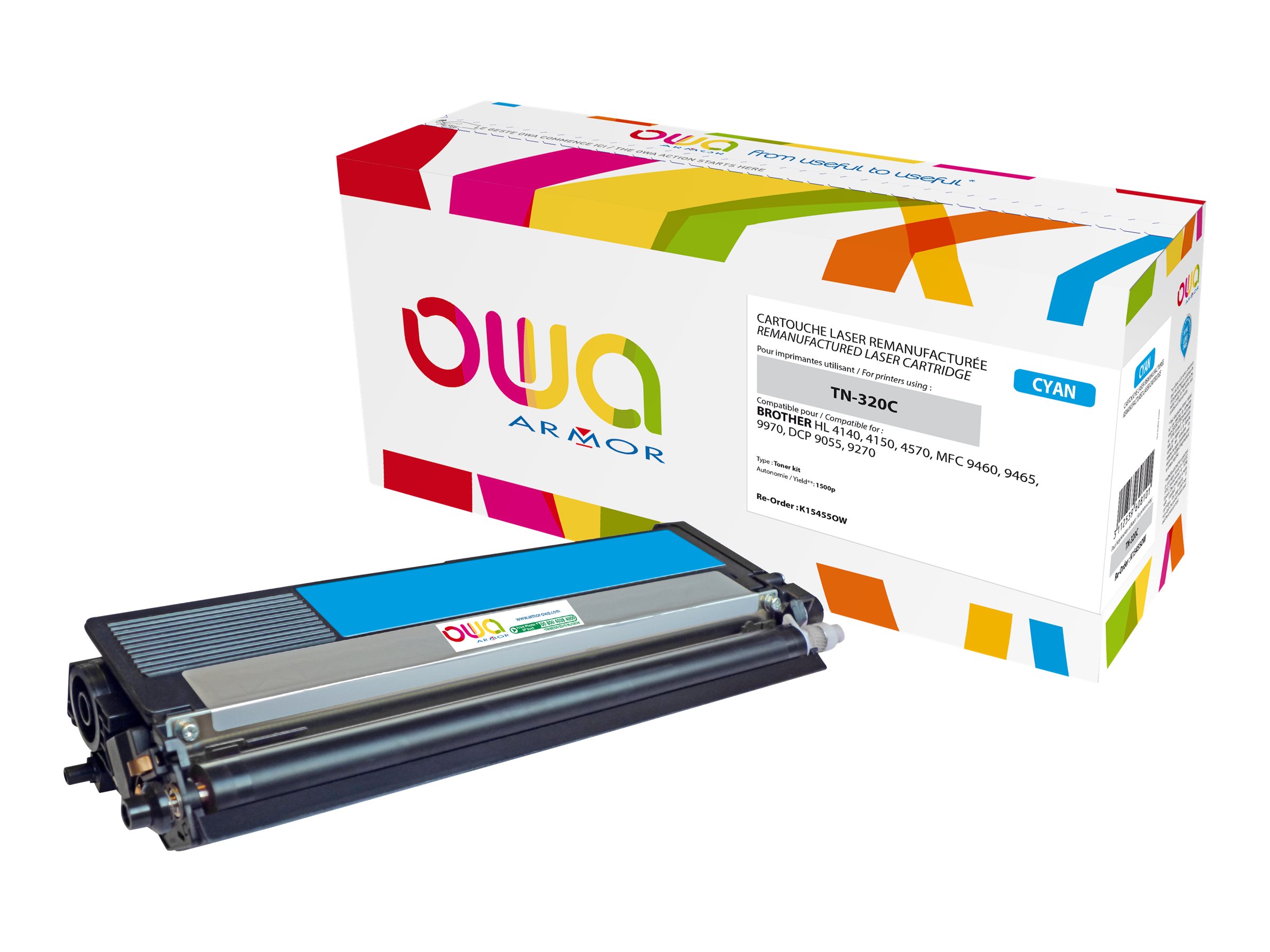 Armor OWA K15455OW Lasertonerpatrone 1500 Seiten (Alternative zu Brother TN320C) Cyan
