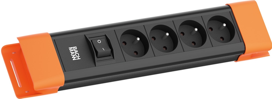 Bachmann CONNECTUS 4xUTE 1xSchalter 2.0m CEE7/7 Schwarz/Orange (BM005938)