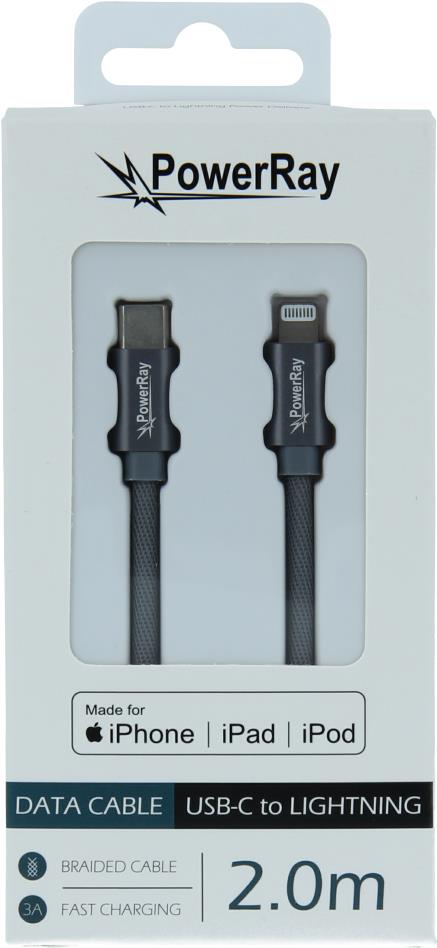 PowerRay Data Cable PR-DCCL200TGY, USB-C / LIGHTNING MFi 2.0m Textile grey, Blister (PR-DCCL200TGY)