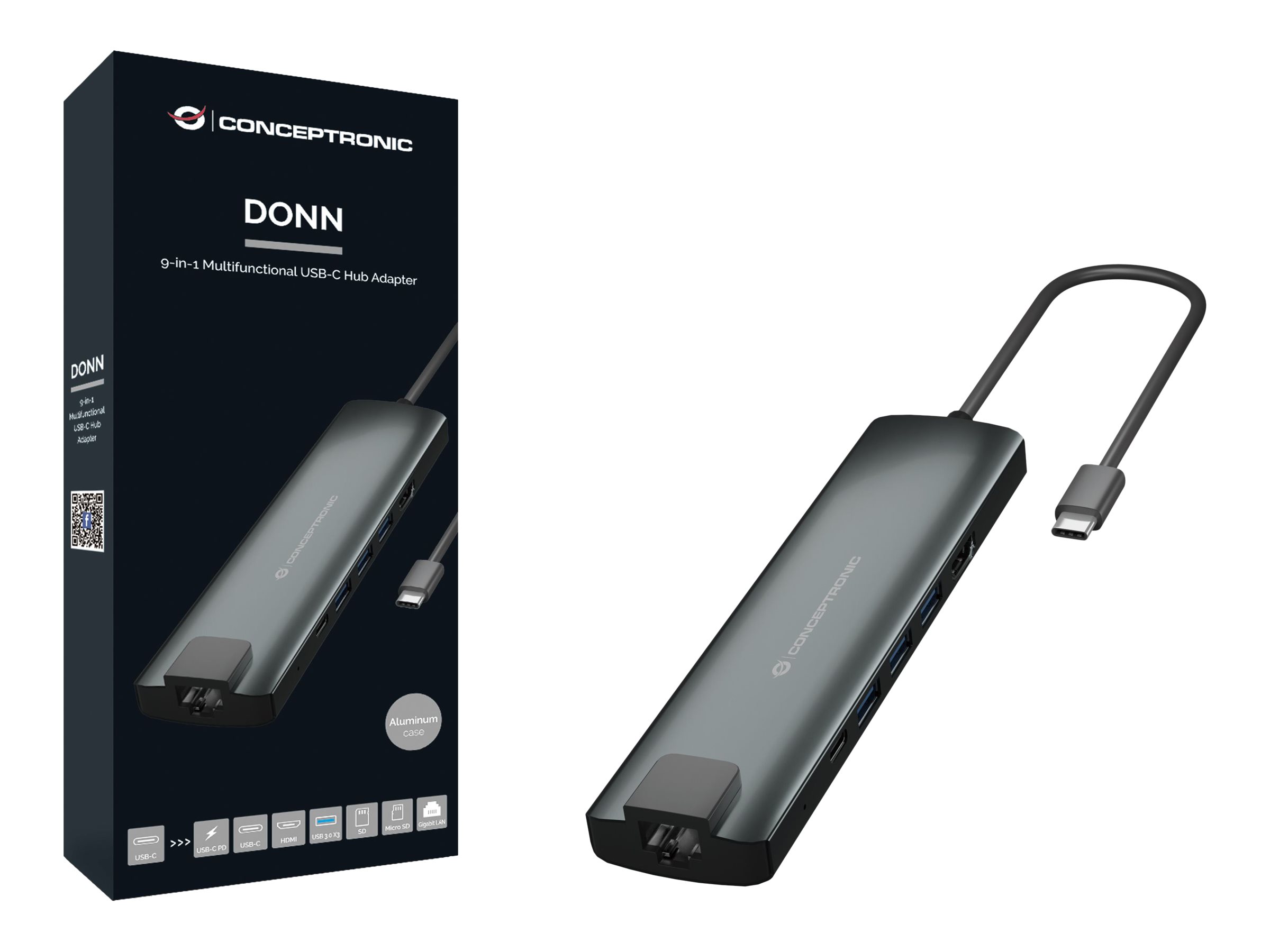 Conceptronic DONN06G 10-in-1 USB-C Dockingstation HDMI 100W PD GbE Grau