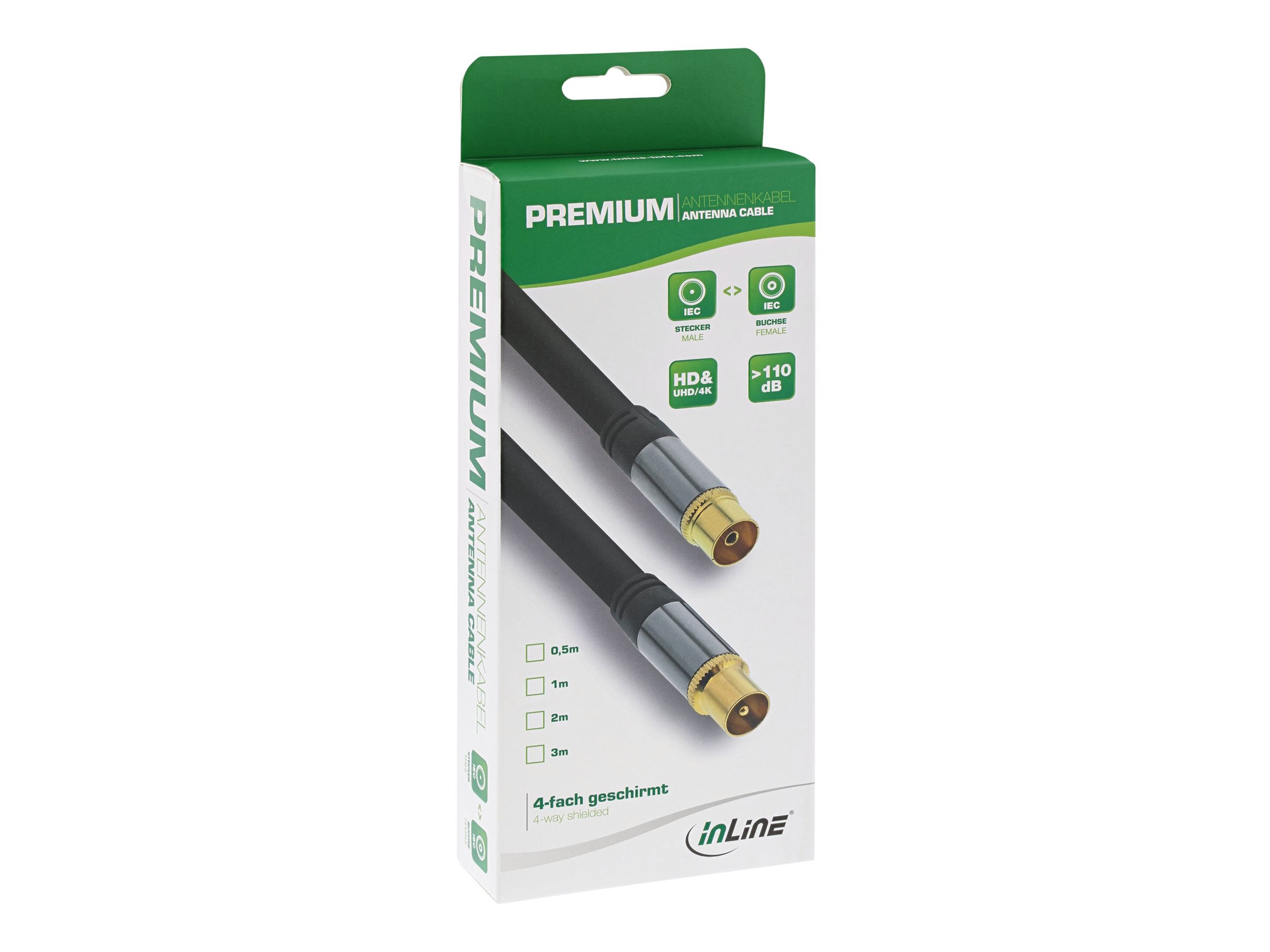 InLine Premium Koaxialkabel IEC auf IEC 3 m 4-fach geschirmt >110 dB Schwarz