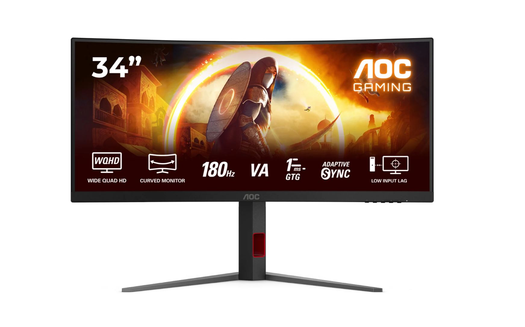 AOC CU34G4, Gaming-Monitor - (86.4 cm (34 Zoll), schwarz (matt), WQHD, Fast-VA, Curved, Adaptive-Sync, AMD FreeSync Premium, 180Hz Panel) [Energieklasse F] (CU34G4)