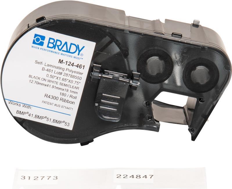 Brady, M-124-461, Polyester, Weiß/Transparent, 12,7 x 19,05(41,91)mm, Schwarz auf Weiß, selbstlaminierend, permanent(180 E.) (143285)