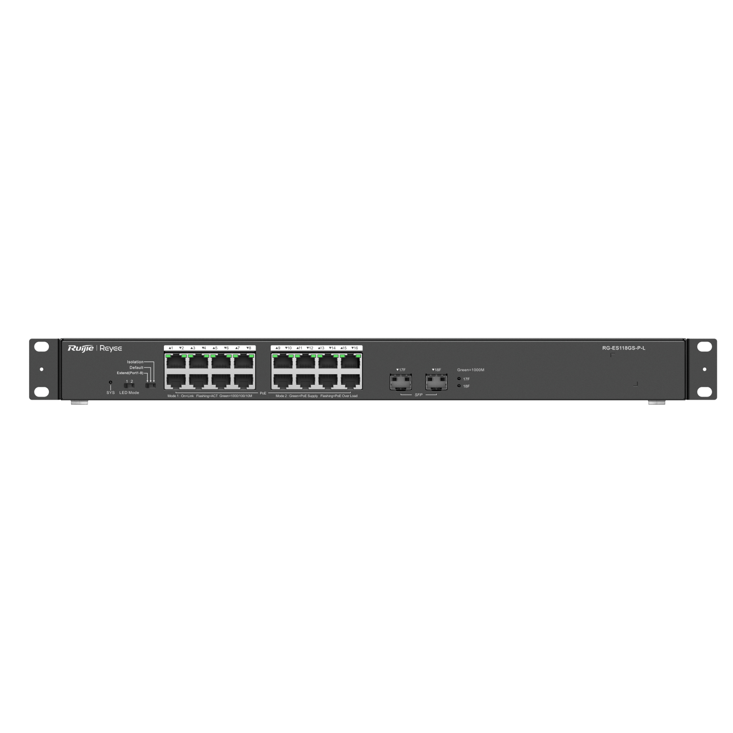 Ruijie Reyee RG-ES118GS-P-L Unmanaged Switch 18× RJ-45 2× SFP Schwarz