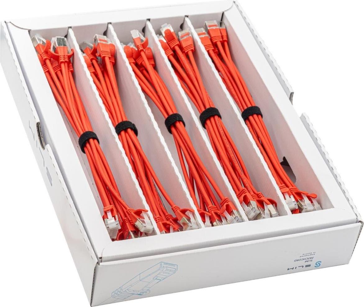 SLIM KAT6A 10 Gigabit Lightpatchkabel, 0,15m, U/FTP, Ø 3,8mm, rot, 50-Pack KAT6A LIGHT geschirmt (SLIM-LS-K6A 0.15 RD 50)