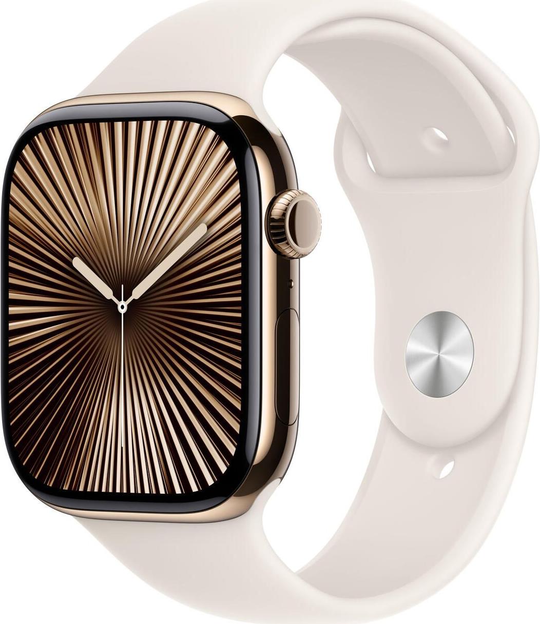 Apple Watch Series 10 GPS Cellular 46mm Gold Titanium Case mit Starlight Sport Band MWYY3QF A