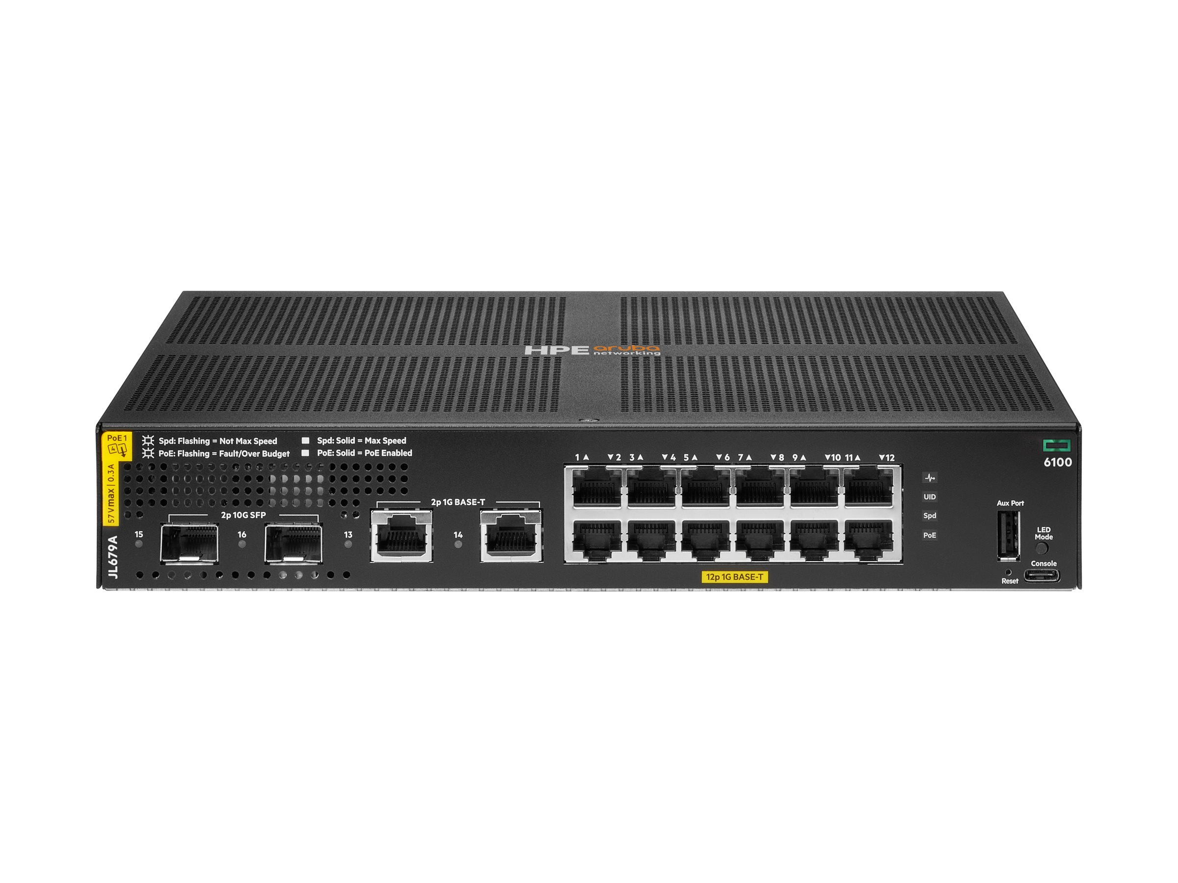 HPE Aruba CX 6100 12G Class4 PoE 2G/2SFP+ 139W Managed Switch Schwarz