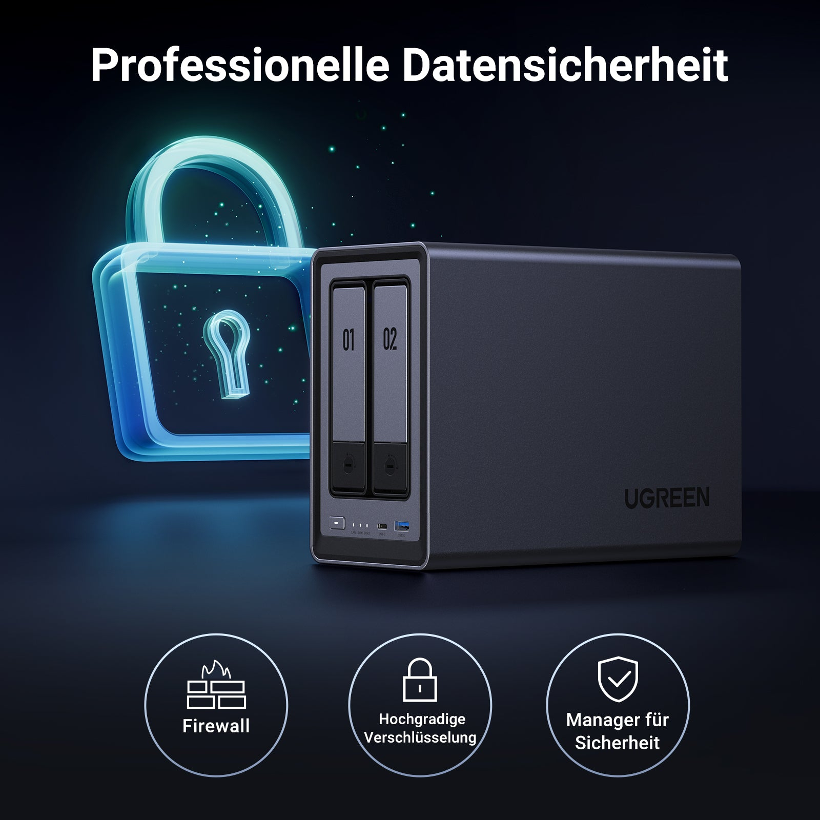 Ugreen NASync DXP2800 NAS System 2-Bay Intel N100 8 GB RAM Schwarz
