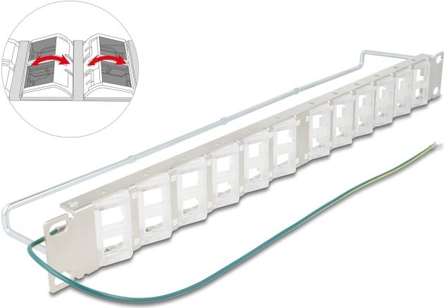 Delock 19" Keystone Patchpanel mit 24 neigbaren Ports und Entlastungsschiene (67066)